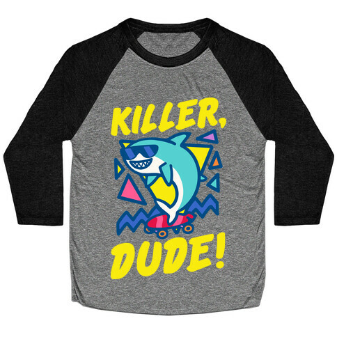 Killer Dude Shark White Print Baseball Tee