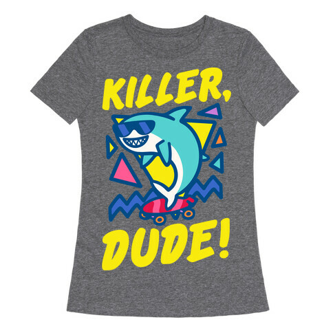 Killer Dude Shark White Print Womens T-Shirt