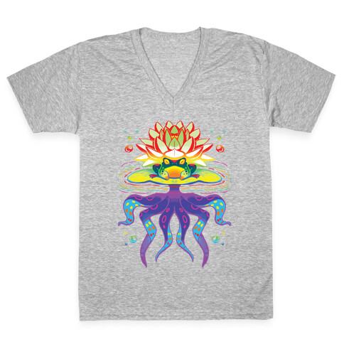 Psychedelic Lily Frog V-Neck Tee Shirt