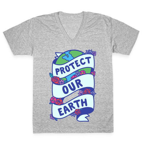 Protect Our Earth Ribbon V-Neck Tee Shirt