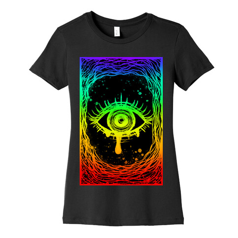 Trippy Eye Rainbow Black Womens T-Shirt