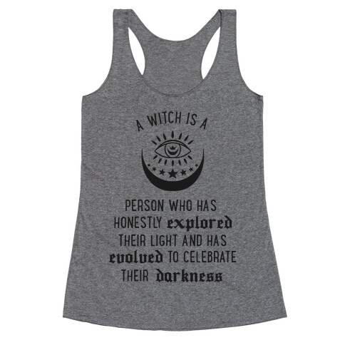 Meaning of a Witch (black)  Racerback Tank Top