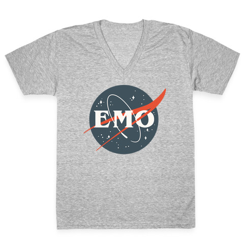 Emo Nasa Parody White Print V-Neck Tee Shirt