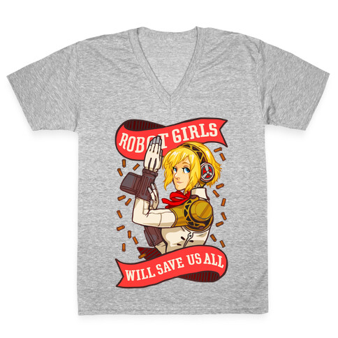 Robot Girls Will Save Us All V-Neck Tee Shirt