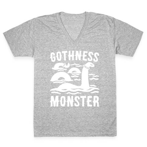 Gothness Monster Parody White Print V-Neck Tee Shirt