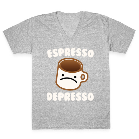 Espresso Depresso White Print V-Neck Tee Shirt