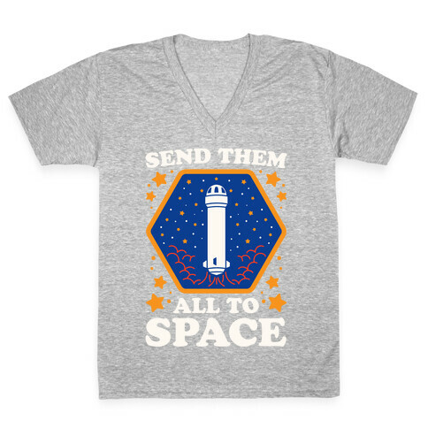 Send Them All To Space White Print V-Neck Tee Shirt