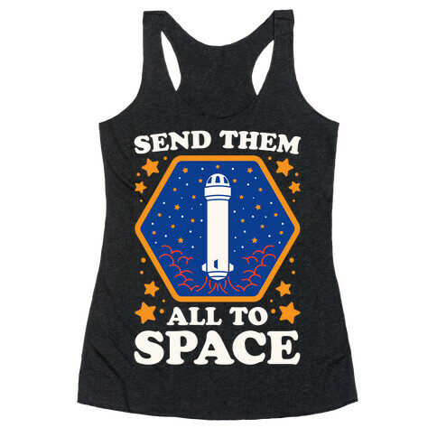 Send Them All To Space White Print Racerback Tank Top