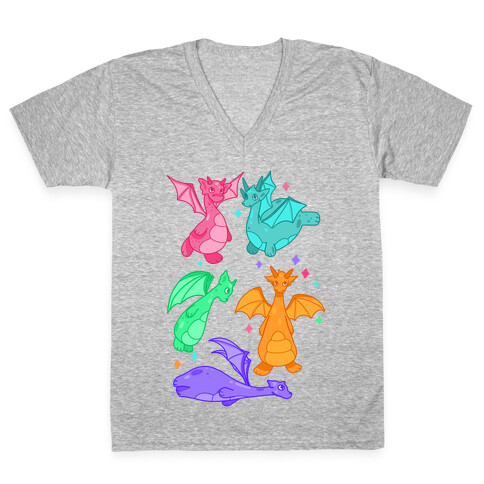 Colorful Dragons V-Neck Tee Shirt