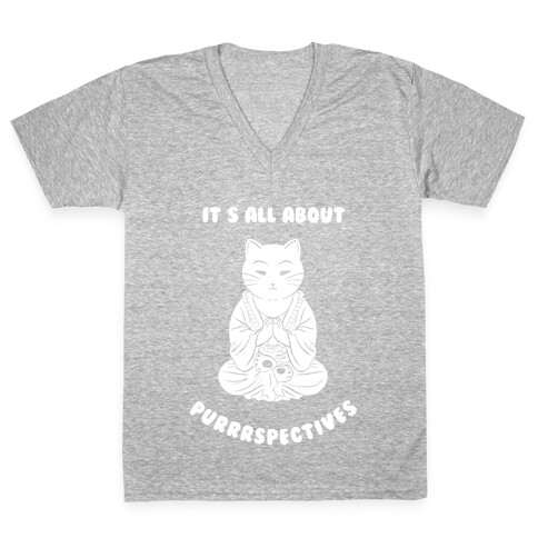 It's All About Purrrspectives (white) V-Neck Tee Shirt