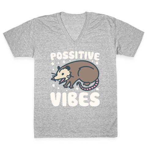 Possitive Vibes Opossum White Print V-Neck Tee Shirt
