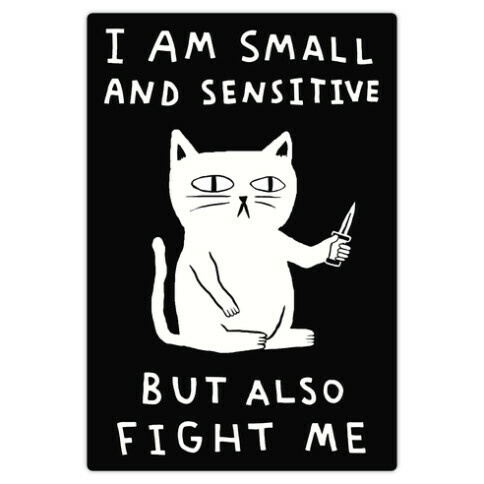 I Am Small And Sensitive But Also Fight Me Cat Die Cut Sticker