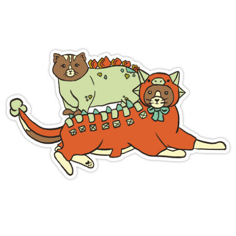 Cats Wearing Dinosaur Costumes Stego & Anky Die Cut Sticker