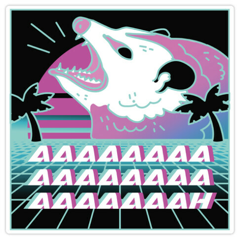 Screaming Retrowave Possum Die Cut Sticker