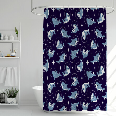Space Shark Pattern Shower Curtain