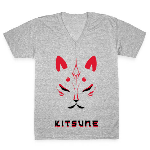 Kitsune Face V-Neck Tee Shirt