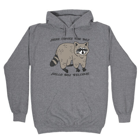 Here Comes The Boy, Hello Boy, Welcome - Raccoon Hooded Sweatshirt