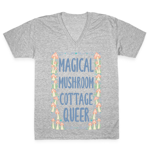 Magical Mushroom Cottage Queer V-Neck Tee Shirt