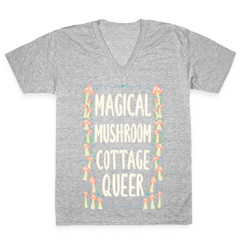 Magical Mushroom Cottage Queer V-Neck Tee Shirt