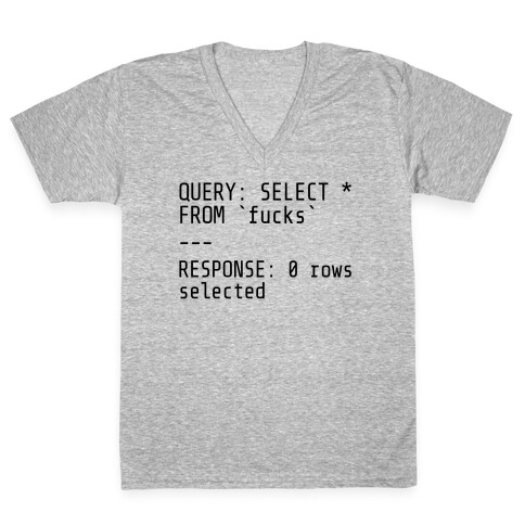 QUERY: SELECT* FROM 'F***s' -- RESPONSE: 0 rows selected V-Neck Tee Shirt