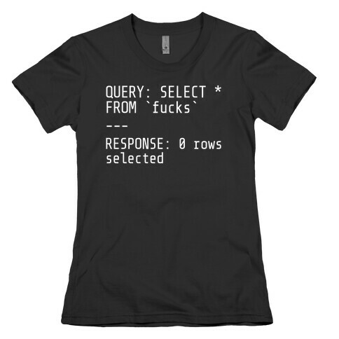 QUERY: SELECT* FROM 'F***s' -- RESPONSE: 0 rows selected Womens T-Shirt