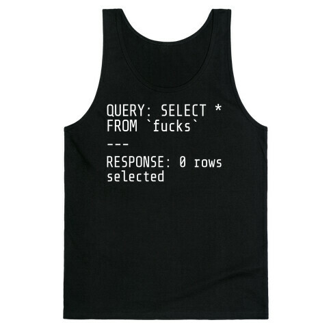 QUERY: SELECT* FROM 'F***s' -- RESPONSE: 0 rows selected Tank Top