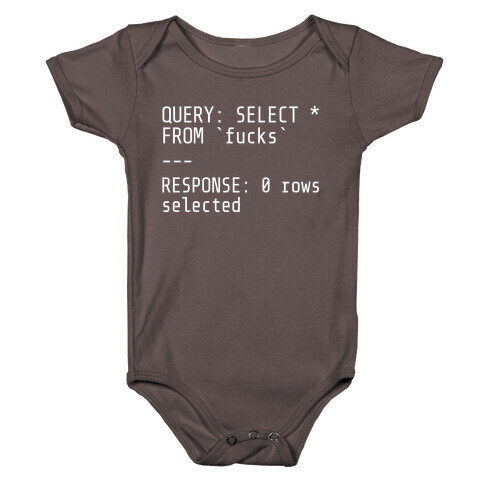 QUERY: SELECT* FROM 'F***s' -- RESPONSE: 0 rows selected Baby One-Piece