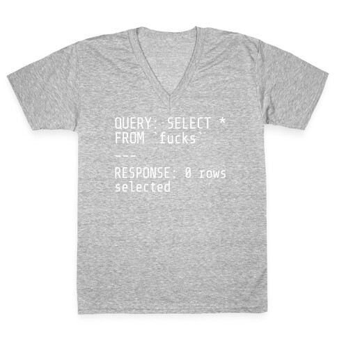 QUERY: SELECT* FROM 'F***s' -- RESPONSE: 0 rows selected V-Neck Tee Shirt