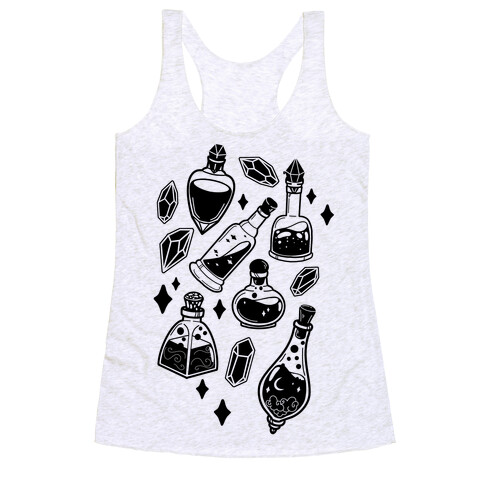 Black On White Potions Pattern Racerback Tank Top