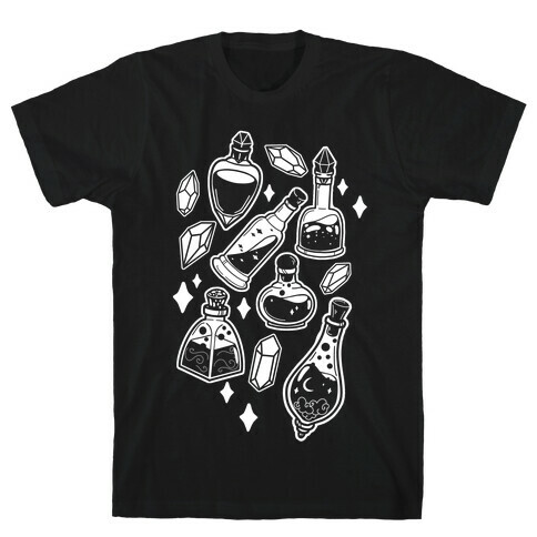 White On Black Potions Pattern T-Shirt