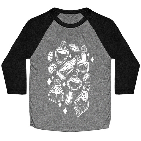 White On Black Potions Pattern Baseball Tee