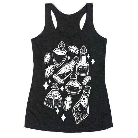 White On Black Potions Pattern Racerback Tank Top