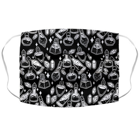White On Black Potions Pattern Accordion Face Mask