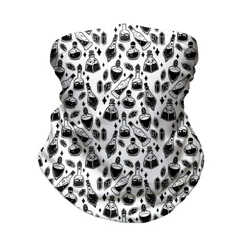 Black On White Potions Pattern Neck Gaiter