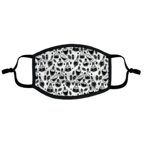 Black On White Potions Pattern Flat Face Mask