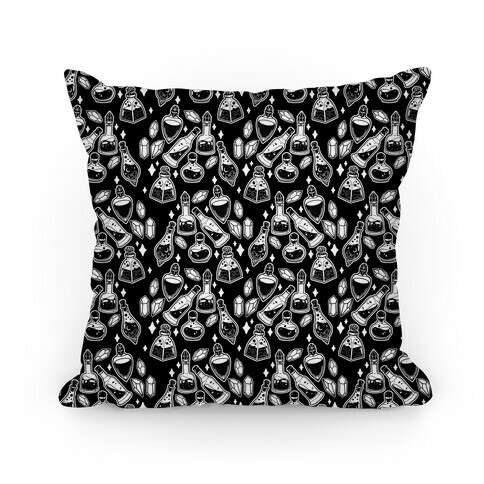 White On Black Potions Pattern Pillow