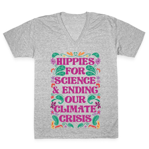 Hippies For Science & Ending Our Climate Crisis V-Neck Tee Shirt
