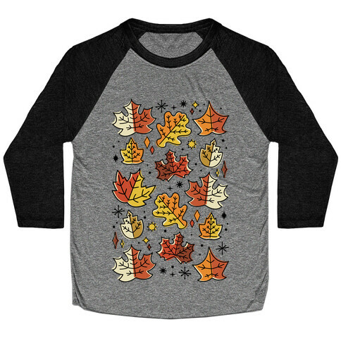 Mid Century Modern Fall Leaves Baseball Tee