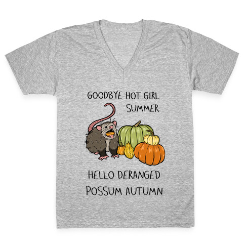 Goodbye Hot Girl Summer Hello Deranged Possum Autumn V-Neck Tee Shirt