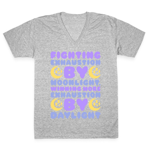 Fighting Exhaustion By Moonlight V-Neck Tee Shirt