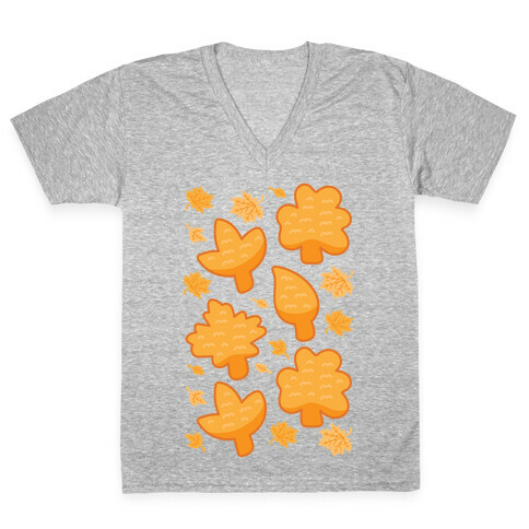 Fall Leaves Chicken Nugget Shapes V-Neck Tee Shirt