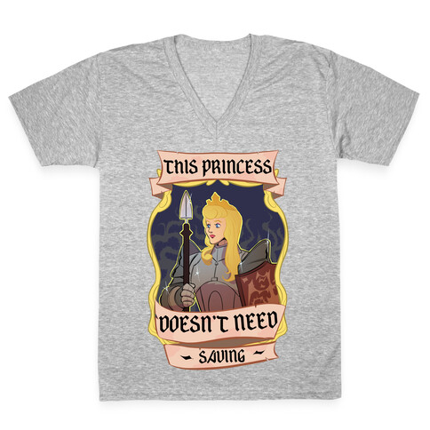 This Princess Doesn't Need Saving Sleeping Beauty V-Neck Tee Shirt