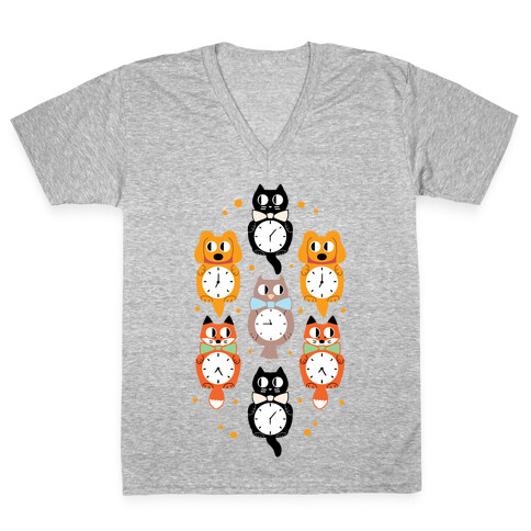 Animal Clock Pattern V-Neck Tee Shirt