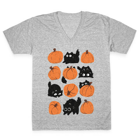 Pumpkin Cats V-Neck Tee Shirt