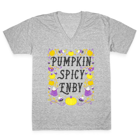 Pumpkin Spicy Enby V-Neck Tee Shirt