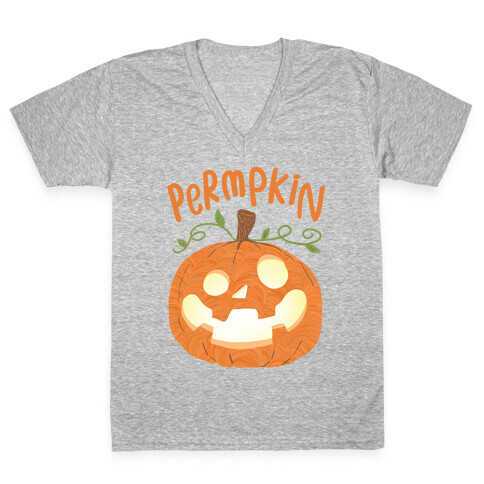 Permpkin Derpy Pumpkin V-Neck Tee Shirt