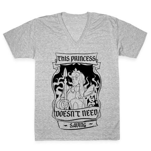 This Princess Doesn't Need Saving Sleeping Beauty V-Neck Tee Shirt