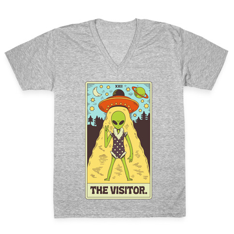 The Visitor Alien Tarot Card V-Neck Tee Shirt