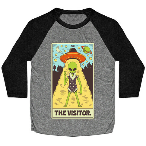 The Visitor Alien Tarot Card Baseball Tee