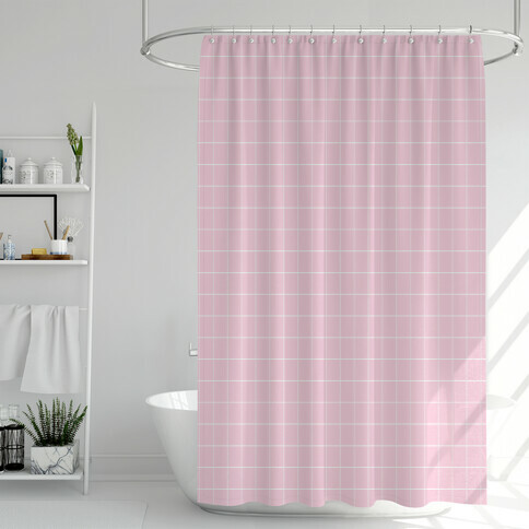 Pink Grid Shower Curtain